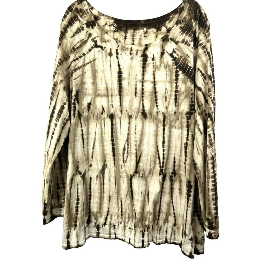 Pure Jill J Jill Women's Top XL Brown Tie Dyed 100% Cotton Stretch Long Sleeve
